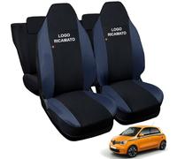 Rebeca Shop® Housses de siège auto compatibles pour Twingo avec sièges arrière divisés, lot de 6, différentes couleurs (noir/bleu, pour Twingo 3a série avec logo)