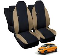 Rebeca Shop® Housses de siège auto compatibles pour Twingo avec sièges arrière divisés, lot de 6, différentes couleurs (noir/beige, pour Twingo 3a série NO Logo)
