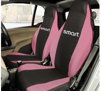 Rebeca Shop® Housses de siège avant compatibles pour Smart Fortwo, première, deuxième et troisième séries, W450 W451 W453, lot de 2 housses (noir/rose, avec logo)