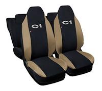 Rebeca Shop® Housses de siège Compatibles pour C1 | Fabriqué en Italie | Ensemble de housses de siège avant et arrière | Appuie-tête inclus (Noir/Beige)