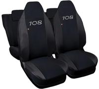 Rebeca Shop Housses de sièges compatibles pour 108 | Fabriquées en Italie en coton | Ensemble de housses de siège avant et arrière | Appuie-tête inclus (Bi-couleur, Noir/Gris Foncé)