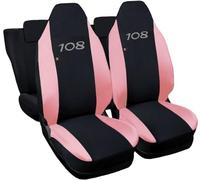 Rebeca Shop Housses de sièges compatibles pour 108 | Fabriquées en Italie en coton | Ensemble de housses de siège avant et arrière | Appuie-tête inclus (Bi-couleur, Noir/Rose)