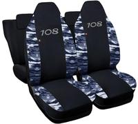 Rebeca Shop Housses de sièges compatibles pour 108 | Fabriquées en Italie en coton | Ensemble de housses de siège avant et arrière | Appuie-tête inclus (Bi-couleur, Noir/Bleu Camouflage)