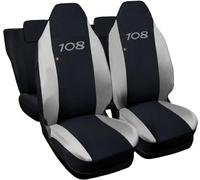 Rebeca Shop Housses de sièges compatibles pour 108 | Fabriquées en Italie en coton | Ensemble de housses de siège avant et arrière | Appuie-tête inclus (Bi-couleur, Noir/Gris Clair)