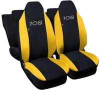 Rebeca Shop Housses de sièges compatibles pour 108 | Fabriquées en Italie en coton | Ensemble de housses de siège avant et arrière | Appuie-tête inclus (Bi-couleur, Noir/Jaune)