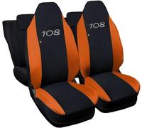 Rebeca Shop Housses de sièges compatibles pour 108 | Fabriquées en Italie en coton | Ensemble de housses de siège avant et arrière | Appuie-tête inclus (Bi-couleur, Noir/Orange)