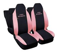 Rebeca Shop® Housses de sièges Compatibles pour Aygo | Fabriqué en Italie | Ensemble de housses pour sièges avant et arrière | Logo du modèle de voiture brodé (Noir/Rose)