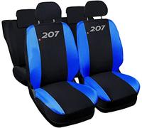 Rebeca Shop® Housses de sièges de voiture compatibles 207 | Fabriqué en Italie | Ensemble de housses de sièges avant et arrière | Logo brodé | Compatible avec airbag | Intérieur (Noir/Bleu Royal)