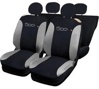 Rebeca Shop® Housses de sièges de voiture compatibles avec Cinquecento 500, fabriquées en Italie, tissu polycoton, ensemble avant et arrière (Noir/Gris clair, Arrière intégral avec logo)