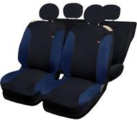 Rebeca Shop® Housses de sièges de voiture compatibles avec Cinquecento 500, fabriquées en Italie, tissu en polycoton, ensemble avant et arrière (Noir/Bleu, Arrière 50/50 sans logo)