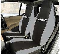 Rebeca Shop® Lot de 2 housses de siège avant compatibles avec Smart Fortwo, première, deuxième et troisième séries W450 W451 W453 (noir/gris clair, avec logo)