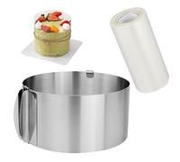 REBECASKYENS Anneau de gâteau réglable, 16-30 cm, cercle de cuisson avec collerette, en acier inoxydable, rond, pour mousse, moule à gâteau pour la cuisson, la pâtisserie, les desserts