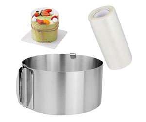 REBECASKYENS Anneau de gâteau réglable, 16-30 cm, cercle de cuisson avec collerette, en acier inoxydable, rond, pour mousse, moule à gâteau pour la cuisson, la pâtisserie, les desserts