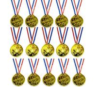 REBECASKYENS Lot de 15 médailles dorées en plastique pour enfants, médailles de récompense avec rubans de cou pour fête, festival, compétition sportive, jouets, récompenses