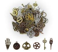 REBECASKYENS Lot de 90 pendentifs en forme de squelette vintage Steampunk avec engrenages anciens, mélangés pour collier, bracelet, bijoux (bronze et argent, couleurs mélangées), 10 x 6 x 2,1 cm,