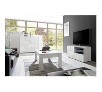 REBECCA - Ensemble Salon complet Meuble TV 121 cm Blanc Laqué Weiss Relief Damiers
