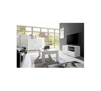 REBECCA - Ensemble Salon complet Meuble TV 121 cm Blanc Laqué Weiss Relief Damiers -