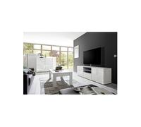 REBECCA - Ensemble Salon complet Meuble TV 181 cm Blanc Laqué Weiss Relief Damiers -