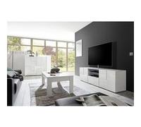 REBECCA - Ensemble Salon complet Meuble TV 181 cm Blanc Laqué Weiss Relief Damiers -