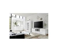 REBECCA - Ensemble Salon Meuble TV 181 cm Blanc Laqué Weiss Relief Damiers -