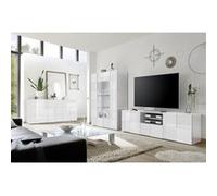 REBECCA - Ensemble Salon Meuble TV 181 cm Blanc Laqué Weiss Relief Damiers -