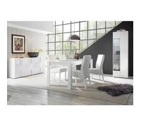 REBECCA - Ensemble Séjour Buffet 3P + Vitrine 1P Blanc Laqué Weiss Relief Damiers -