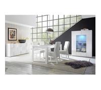 REBECCA - Ensemble Séjour Buffet 3P + Vitrine 2P Blanc Laqué Weiss Relief Damiers -