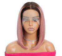 Rebecca Fashion Perruque de cheveux humains brésiliens vierges raides avec dentelle frontale - Rose ombré - 33 x 11,4 x 1,4 x 1,3 cm - HD - Perruque brésilienne vierge pour femme noire - 30,5 cm