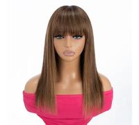 Rebecca Fashion Perruque de cheveux humains raides et soyeux avec frange de 35,6 cm - Blond ombré - Sans colle - Minimaliste - 7,9 x 2,5 cm - Pour femme - Sans colle - Cheveux brésiliens Remy