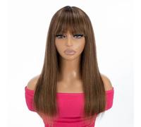 Rebecca Fashion Perruque de cheveux humains raides et soyeux avec frange de 40,6 cm - Blond ombré - Sans colle - Minimaliste - 7,9 x 2,5 cm - Pour femme - Cheveux brésiliens Remy