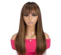 Rebecca Fashion Perruque de cheveux humains raides et soyeux avec frange de 45,7 cm - Blond ombré - Sans colle - Minimaliste - 7,9 x 2,5 cm - Pour femme - Cheveux brésiliens Remy