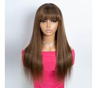 Rebecca Fashion Perruque de cheveux humains raides et soyeux avec frange de 50,8 cm - Blond ombré - Sans colle - Minimaliste - 7,5 x 1 cm - Cheveux brésiliens Remy - À porter et à emporter - Pour
