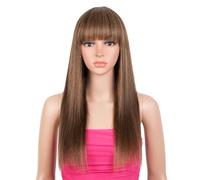 Rebecca Fashion Perruques de cheveux humains raides marron ombré avec frange pour femme noire sans dentelle frontale 10A cheveux brésiliens vierges sans colle fabriquée à la machine - Couleur blond