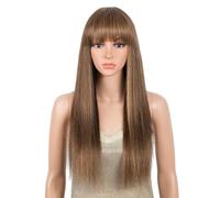 Rebecca Fashion Perruques de cheveux humains raides marron ombré de 55,9 cm avec frange pour femme noire, sans dentelle frontale, cheveux brésiliens vierges 10A, sans colle, fabriquée à la machine