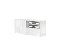 REBECCA - Meuble TV 121 cm Finition Blanc Laqué Weiss Relief Damiers et Leds - Altobuy Blanc