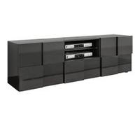 AltoBuy Rebecca - Meuble TV 181 cm Finition Laqué Gris Carbone Relief Damiers