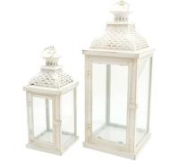 Rebecca Mobili 2 Bougeoirs Lanternes Métal Pvc Blanc Shabby 50x19x19