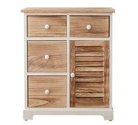 Rebecca Mobili Armoire Commode Blanc Marron Clair 4 Tiroirs 1 Porte Bois Design Décor Salon Salle de Bain - Dimensions: 70 x 60 x 30 cm (HxLxL) - Art. RE6068