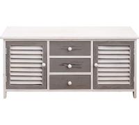 Rebecca Mobili Banc de rangement, 3 tiroirs et 2 portes en bois, blanc et gris