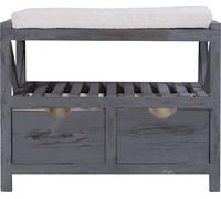 Rebecca Mobili Banc de rangement avec 2 tiroirs et 1 coussin en paulownia, gris