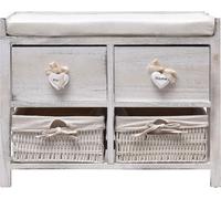 Rebecca Mobili Banc de rangement avec 4 tiroirs en bois et osier, blanc