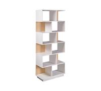 Rebecca Mobili Bibliothèque de Sol, Bibliothèque 6 Étagères, Blanc Marron Clair, Aggloméré, avec Antibasculement, Étagère de Rangement - Dimensions HxLxP: 180 x 70 x 29,5 cm - Art. RE7118