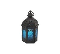 Rebecca Mobili Bougeoir Ethnique, Lanterne Décorative, Verre Métal, Bleu Noir, Meubles de Salon Jardin - Mesures: 17 x 9 x 8 (HxLxP) - Art. RE6561
