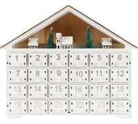 Rebecca Mobili Calendrier de l'Avent blanc en forme de maison avec 24 tiroirs et lumières