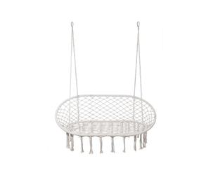 Rebecca Mobili Canapé à Bascule 2 Places, Grand Fauteuil Suspendu, Blanc Crème, Acier Polycoton, pour Intérieur Extérieur, Style Boho, Robuste - Dimensions HxLxP: 150 x 130 x 70 cm - Art. RE7173