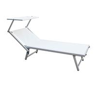 Rebecca Mobili Chaise Longue, Lit De Soleil avec Baldaquin, Blanc, Aluminium PVC Polyester, Jardin Mer - Dimensions 38x186x61 (HxLxP) - Art. RE6567