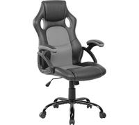 Rebecca Mobili Chaises de bureau avec roulettes en similicuir et nylon, noir et gris