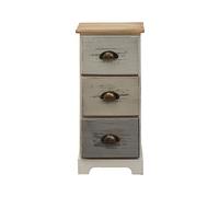 Rebecca Mobili Commode 3 Tiroirs, Table de Chevet en Bois, Blanc Beige Gris, Bois de Paulownia, Style Vintage, Chambre Salle de Bain - Dimensions: 62 x 29 x 25 cm (HxLxL) - Art. RE4481