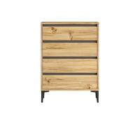 Rebecca Mobili Commode 4 tiroirs, armoire avec tiroirs, panneaux de particules PVC, chêne clair gris foncé, spacieux, pour chambre ou entrée, dimensions HxLxP : 98,5 x 72 x 45 cm - Art. RE7221