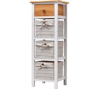 Rebecca Mobili Commode 4 tiroirs en bois et osier, blanc et marron